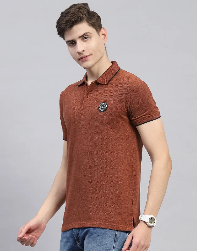 Men's Shirts with Geometric PatternsMen Rust Solid Polo Collar Half Sleeve T-Shirt