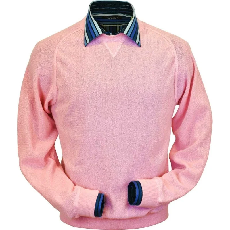 Men's Sweaters with Pleated DesignsBaby Alpaca 'Links Stitch' Sweatshirt-Style Crew Neck Sweater in Pink by Peru Unlimited