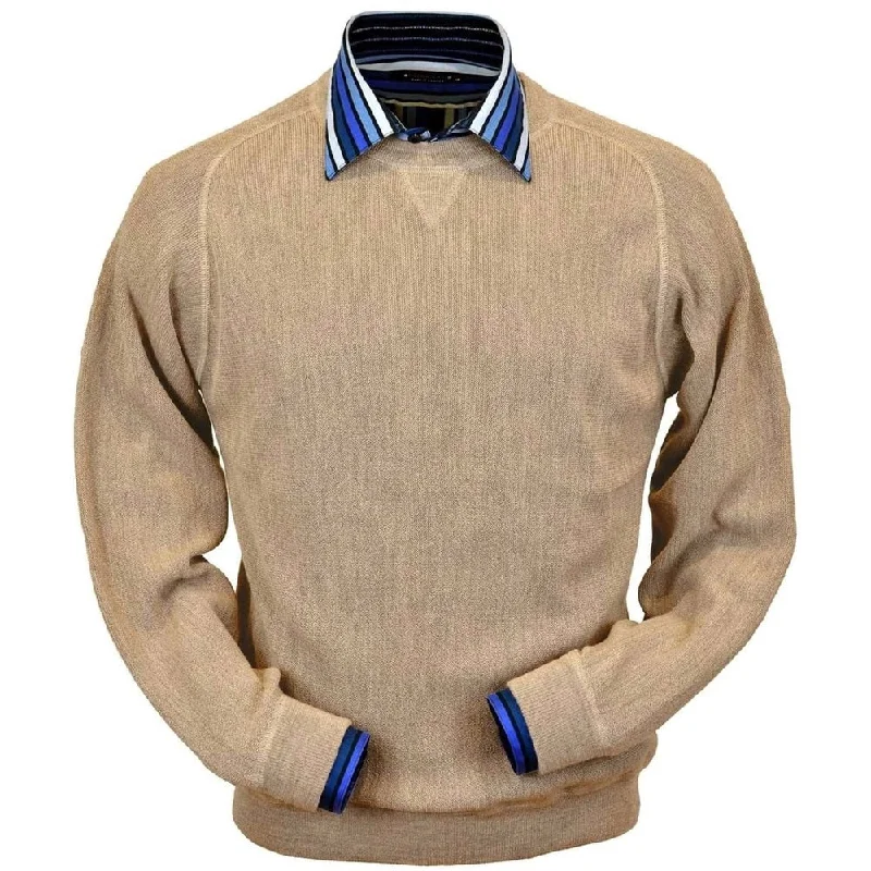 Men's Sweaters for SpringBaby Alpaca 'Links Stitch' Sweatshirt-Style Crew Neck Sweater in Beige Heather by Peru Unlimited