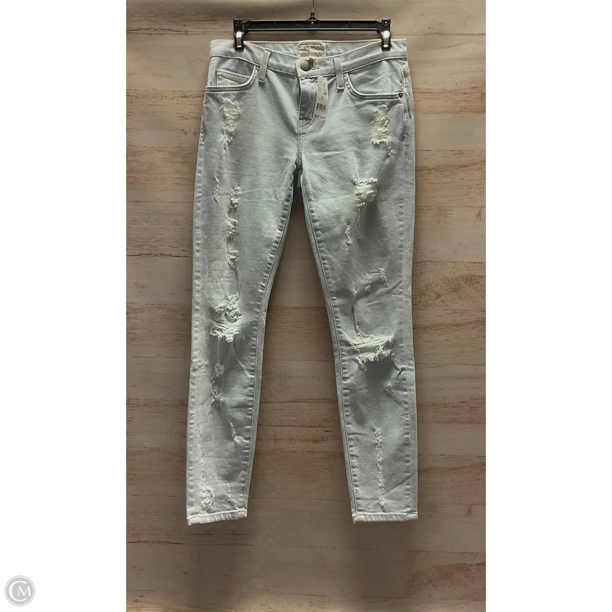 Leather Patch Embellished Men's JeansJeans Skinny By Current Elliott In Blue Denim, Size: 4