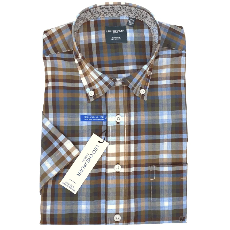 Men's Fishing Shirts for Water SportsLeo Chevalier Short Sleeve Sport Shirt - 524380 2800 Brown Plaid Men's Fishing Shirts for Water SportsLeo Chevalier Short Sleeve Sport Shirt - 524380 2800 Brown Plaid