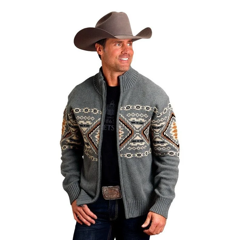 Men's Sweaters in Bright ColorsStetson Western Sweater Men Aztec Wool Zipper Gray 11-014-0120-6069 GY