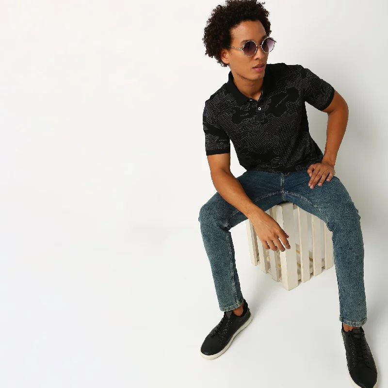 Men's Shirts with Velcro ClosuresRegular Fit Printed Polo T-Shirt