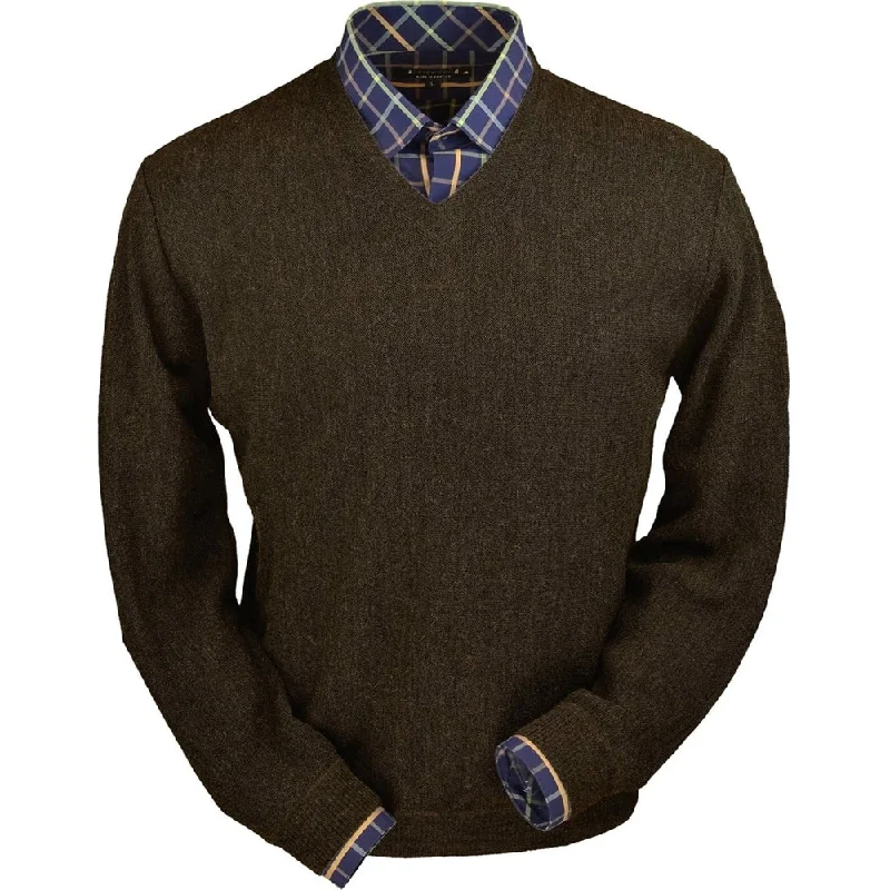 Men's Sweaters with Stand-Up CollarsBaby Alpaca 'Links Stitch' V-Neck Sweater in Leaf Moss Heather by Peru Unlimited Men's Sweaters with Stand-Up CollarsBaby Alpaca 'Links Stitch' V-Neck Sweater in Leaf Moss Heather by Peru Unlimited