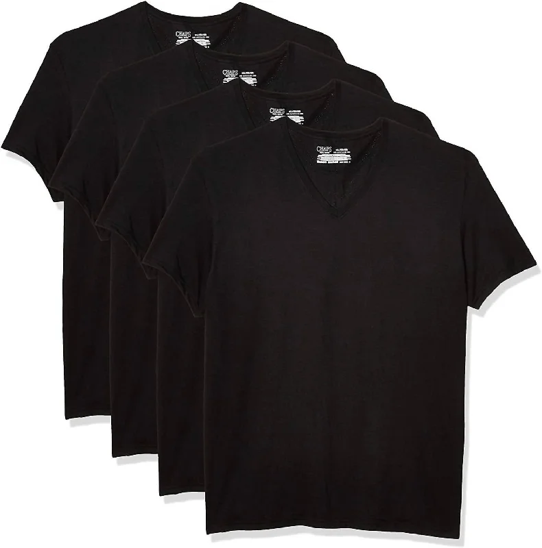 Men's Shirts with Lace-Up HemlinesMen's 4-Pack Underwear V-Neck Shirt In Polo Black