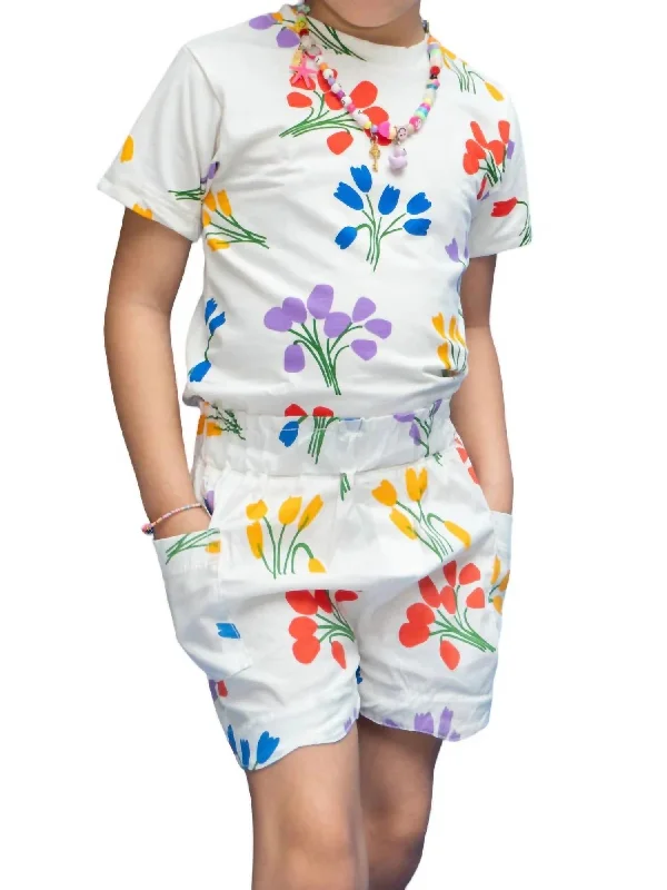 Casual Men's Drawstring ShortsGirls Side Pocket Shorts In Tulips