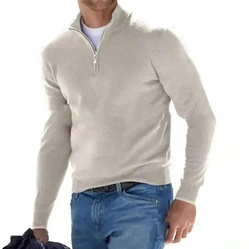 Essential Men's V-Neck SweatersNew Long Sleeved Wool Zipper Men's Casual Polo Shirt