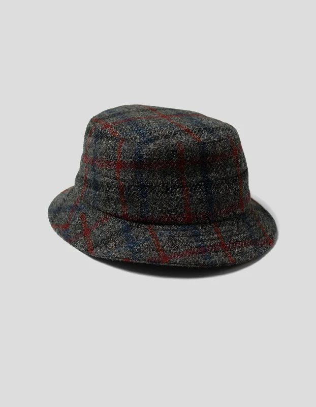 Waterproof Work HatsHARRIS TWEED BUCKET HAT - GREY MULTI PANE