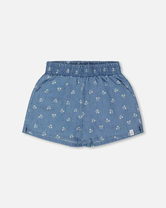 Modern Men's Patterned ShortsPrinted Chambray Short Blue And White Cherries