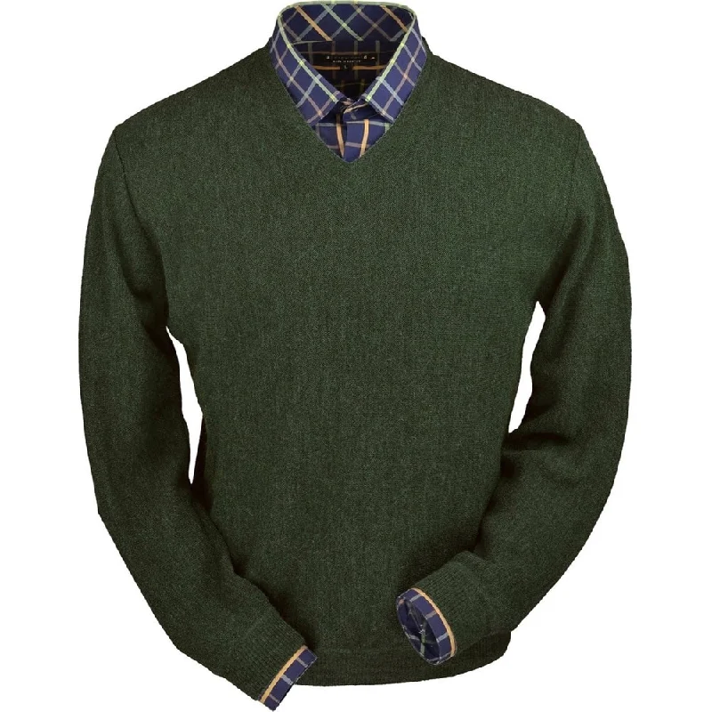 Men's Sweaters with Thumbholes in SleevesBaby Alpaca 'Links Stitch' V-Neck Sweater in Green Heather by Peru Unlimited Men's Sweaters with Thumbholes in SleevesBaby Alpaca 'Links Stitch' V-Neck Sweater in Green Heather by Peru Unlimited