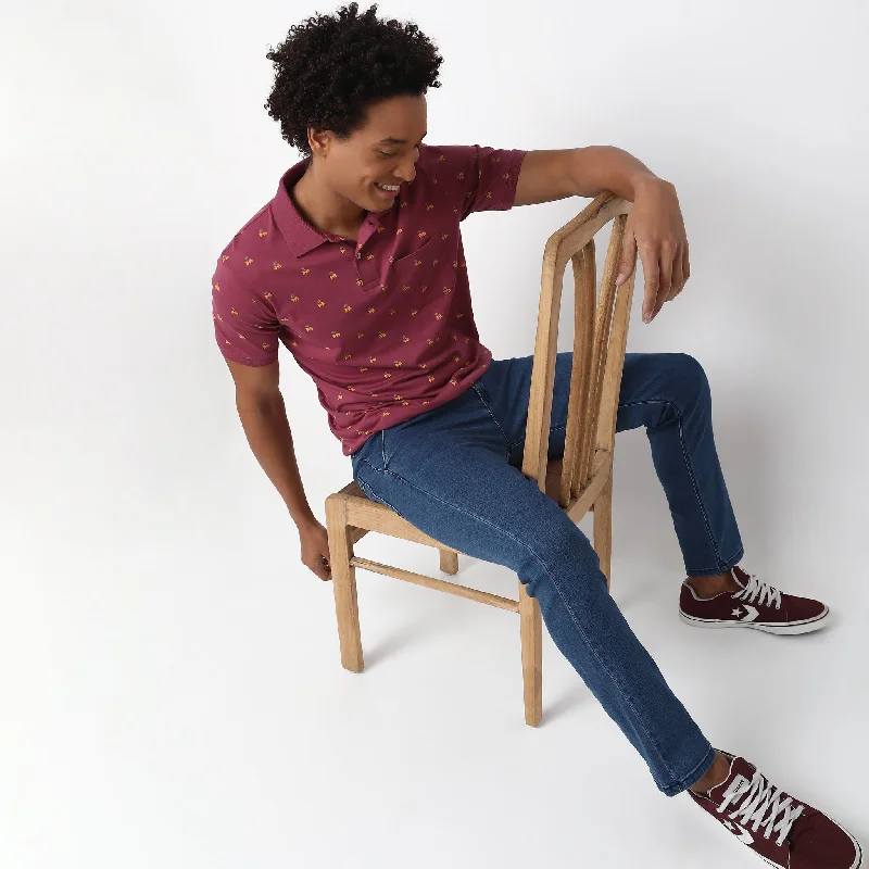 Men's Shirts with Adjustable HemlinesRegular Fit Printed Polo T-Shirt