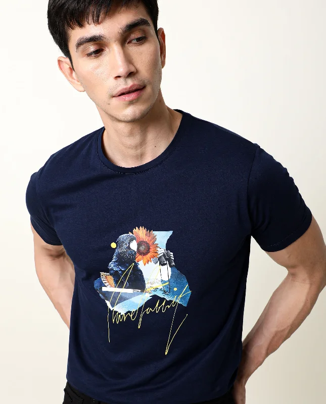 Men's Shirts with Adjustable CuffsRare Rabbit Men's Collage Navy Cotton Fabric Crew Neck Half Sleeves Slim Fit Graphic Print T-Shirt Men's Shirts with Adjustable CuffsRare Rabbit Men's Collage Navy Cotton Fabric Crew Neck Half Sleeves Slim Fit Graphic Print T-Shirt