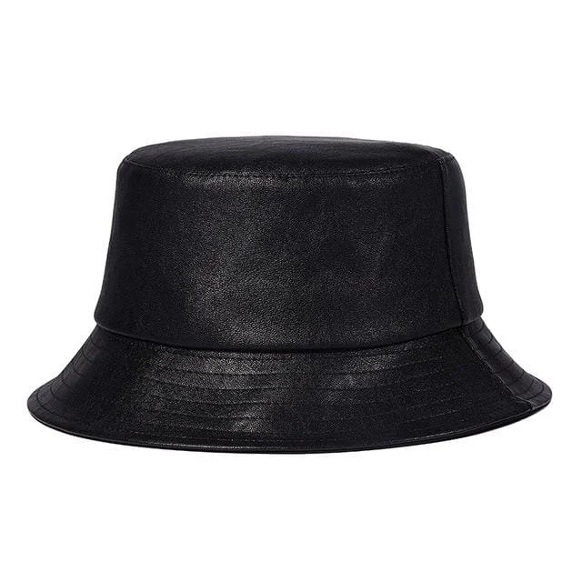 Adjustable Sun HatsMen's Punk Faux Leather Black Floppy Visor Bucket Hat