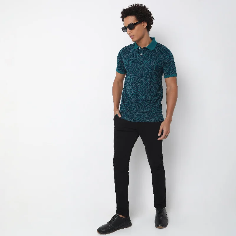 Men's Shirts with Appliqué DetailsRegular Fit Printed Polo T-Shirt