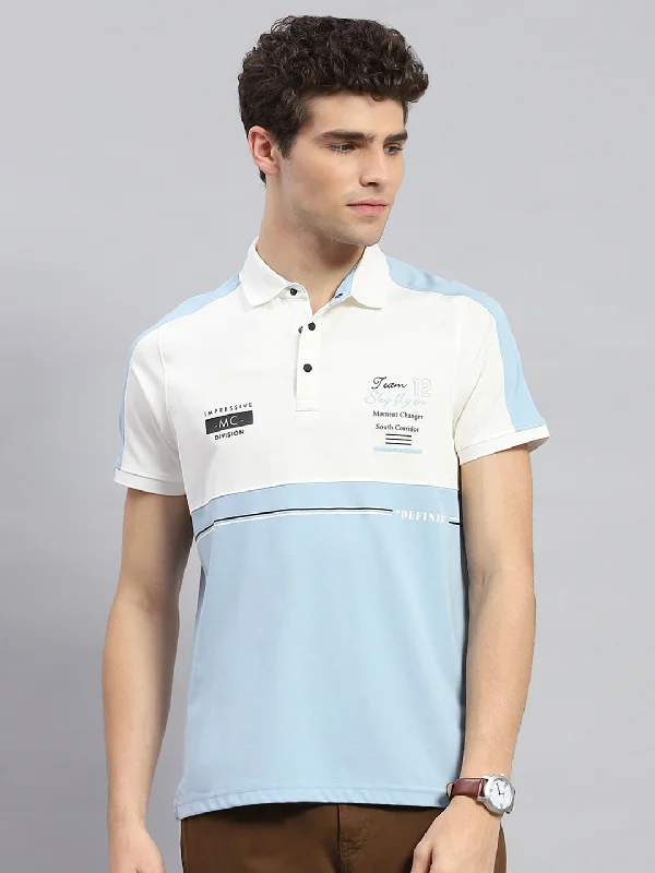 Men's Shirts with Hook-and-Loop ClosuresMen Blue Stripe Polo Collar Half Sleeve T-Shirt