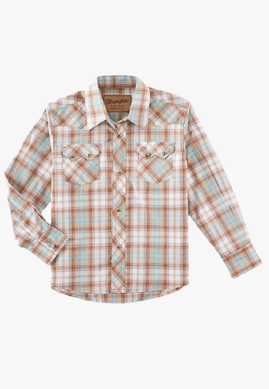 Men's Solid-Colored Shirts for VersatilityWrangler Boys Retro Plaid Long Sleeve Shirt