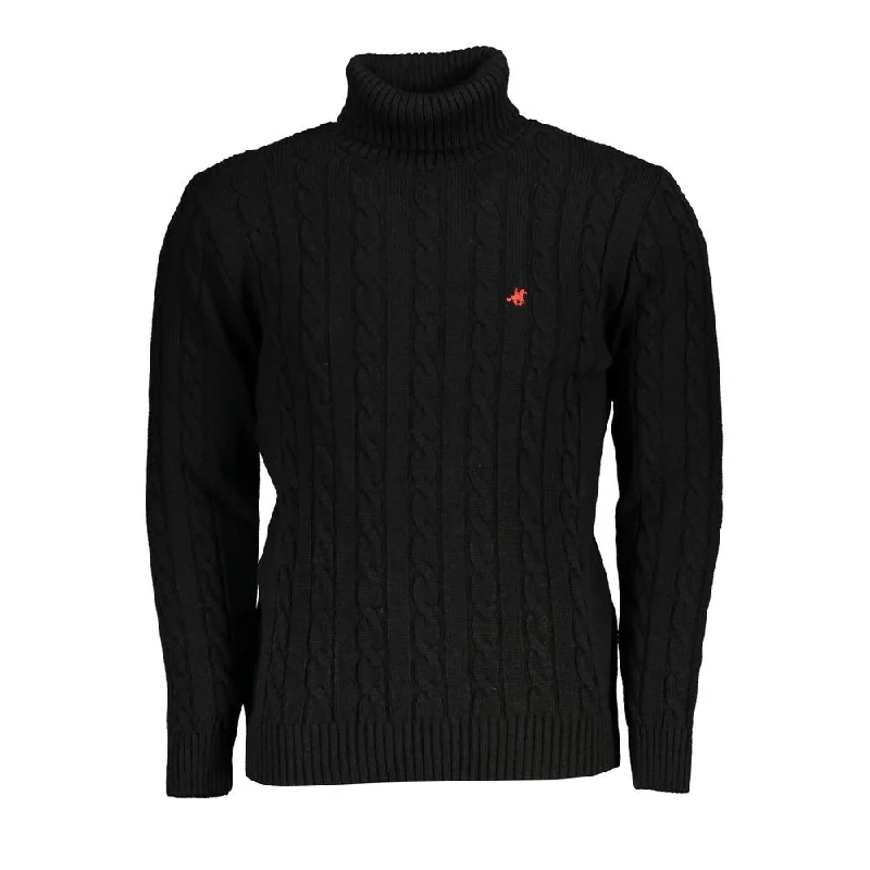 Striped Men's SweatersU.S. Grand Polo Elegant Black Turtleneck Twisted Men's Sweater