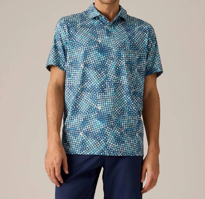 Men's Shirts with Adjustable CuffsGolf Sport Polo Shirt In Blue Geo Print