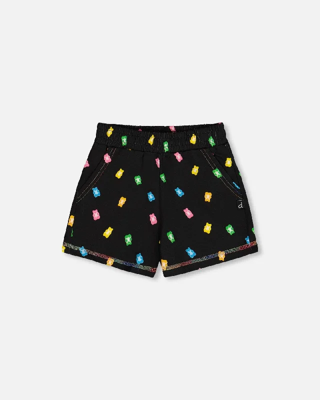 Men's Cool Linen Summer ShortsPrinted Short Black And Multicolored Gummies