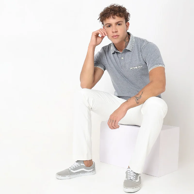 Men's Long-Sleeved ShirtsRegular Fit Solid Polo T-Shirt