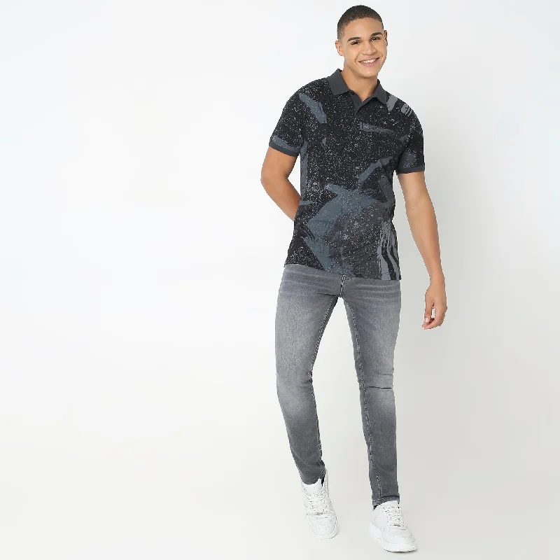 Men's Shirts with Contrast CollarsRegular Fit Printed Polo T-Shirt
