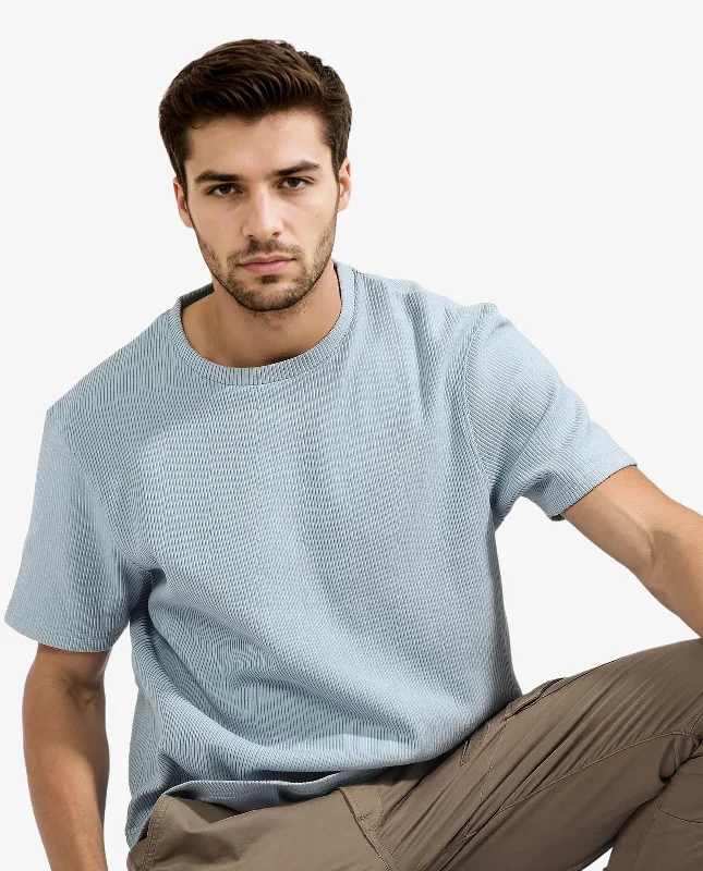 Men's Shirts with Floral PrintsRare Rabbit Men's Bree Dusky Blue Crew Neck Ottoman Textured Drop Shoulder Half Sleeves Oversized Fit T-Shirt Men's Shirts with Floral PrintsRare Rabbit Men's Bree Dusky Blue Crew Neck Ottoman Textured Drop Shoulder Half Sleeves Oversized Fit T-Shirt