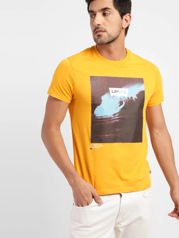 Men's Shirts with High NecksMen's Graphic Print Crew Neck T-shirt Yellow
