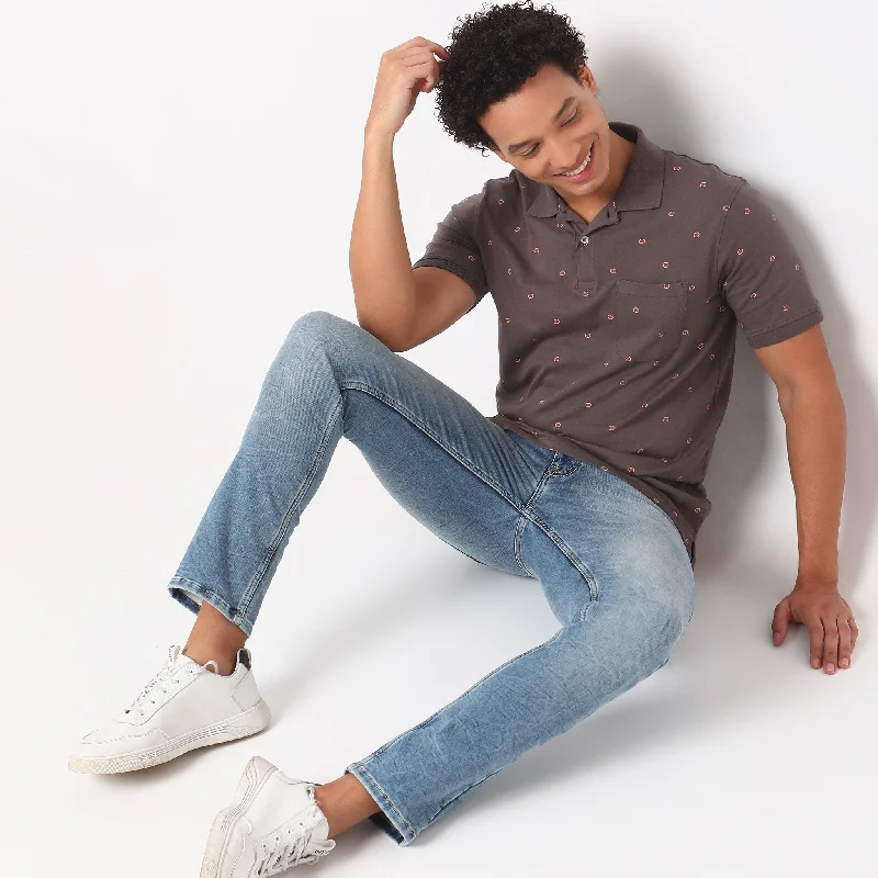 Men's Shirts with Adjustable CuffsRegular Fit Printed Polo T-Shirt