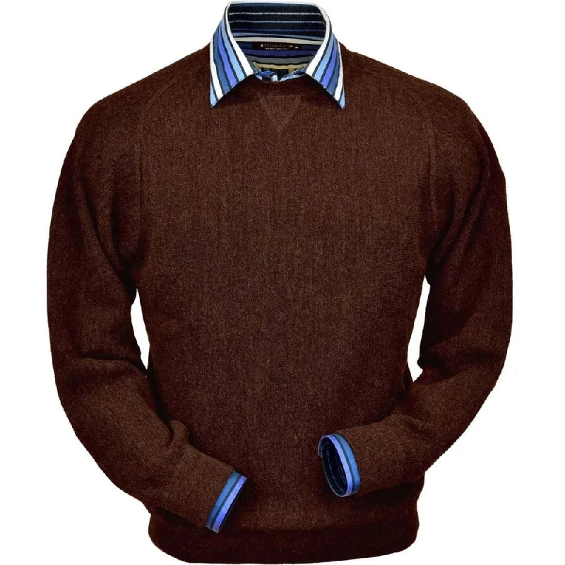 Men's Sweaters with Drawstring WaistbandsBaby Alpaca 'Links Stitch' Sweatshirt-Style Crew Neck Sweater in Bark Heather by Peru Unlimited Men's Sweaters with Drawstring WaistbandsBaby Alpaca 'Links Stitch' Sweatshirt-Style Crew Neck Sweater in Bark Heather by Peru Unlimited