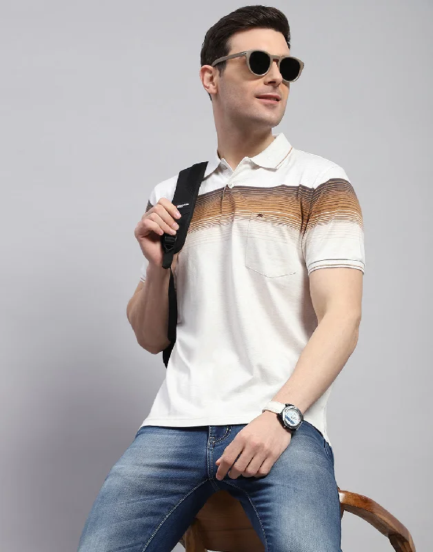 Solid-Colored Men's ShirtsMen Brown Stripe Polo Collar Half Sleeve T-Shirt