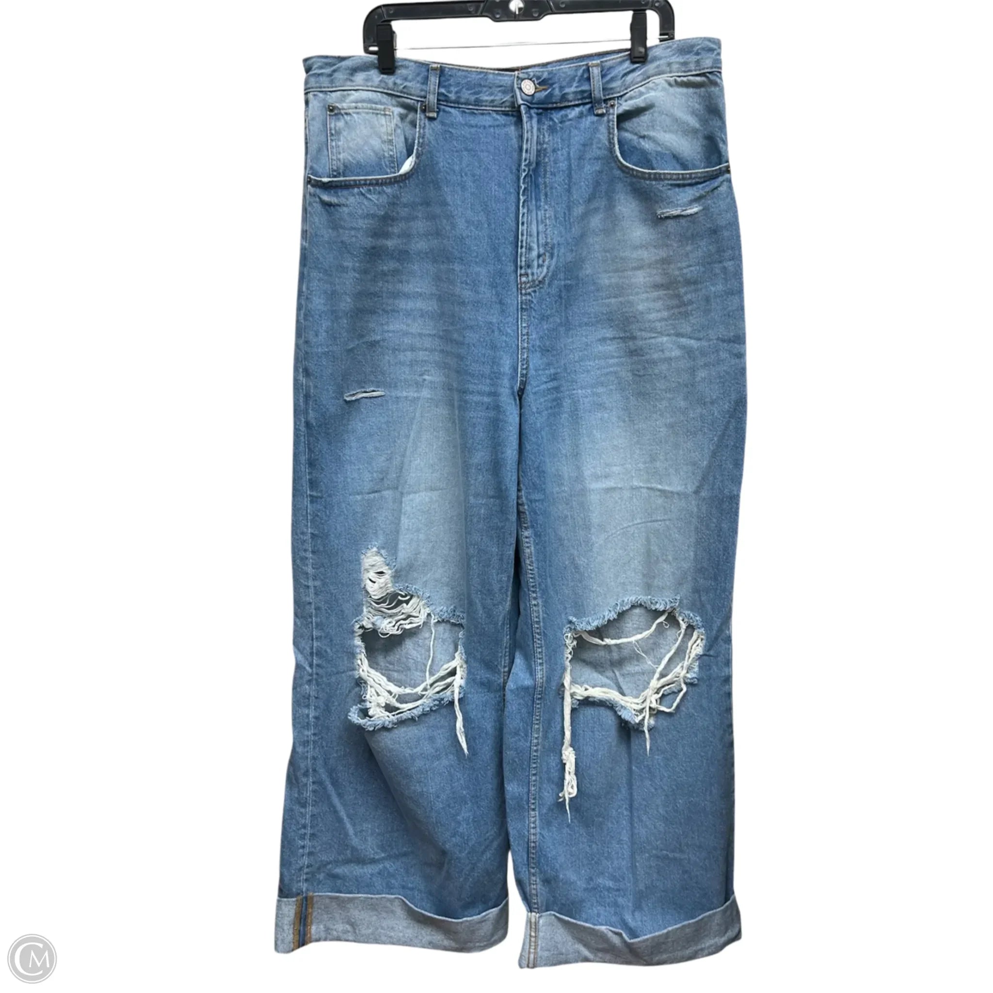Leather Patch Embellished Men's JeansJeans Straight By Bdg In Blue Denim, Size: 18