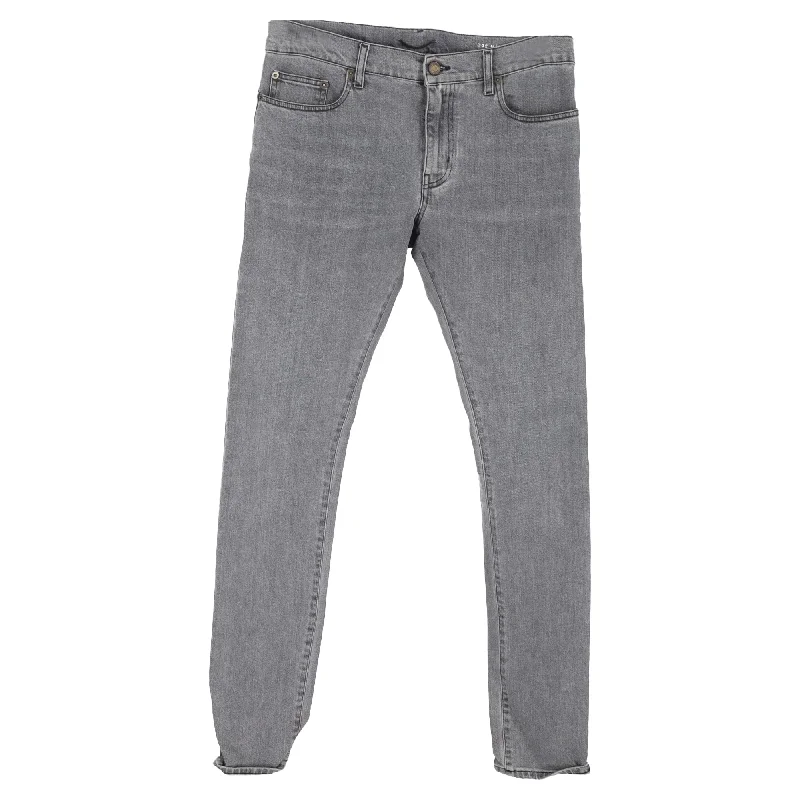 High-Quality Ripped Men's JeansSaint Laurent Slim Fit Jeans in Grey Cotton Denim