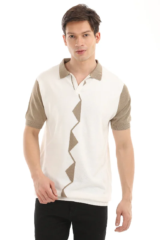 Men's Dressy Shirts for Formal EventsWhite Knit Polo Half Sleeve T-Shirt