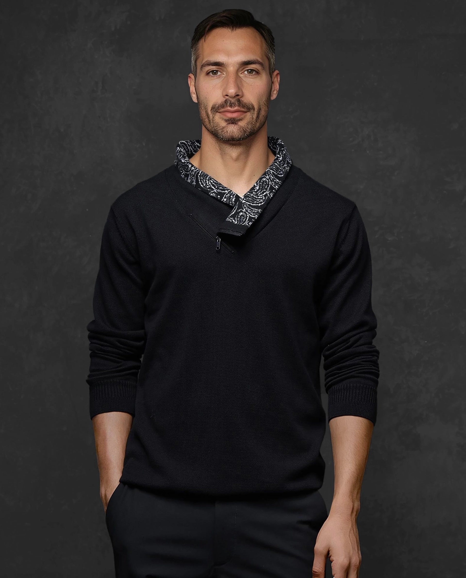 Men's Sweaters with Straight-Cut ShapesRare Rabbit Men's Denor Black Cotton Fabric Full Sleeve Cowl Neck Zipper Closure Plain Sweater Men's Sweaters with Straight-Cut ShapesRare Rabbit Men's Denor Black Cotton Fabric Full Sleeve Cowl Neck Zipper Closure Plain Sweater