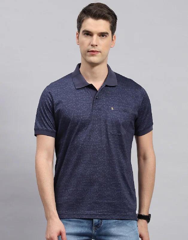 Classic Men's Button-Up ShirtsMen Navy Blue Printed Polo Collar Half Sleeve T-Shirt Classic Men's Button-Up ShirtsMen Navy Blue Printed Polo Collar Half Sleeve T-Shirt