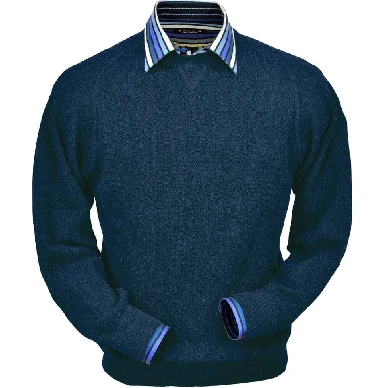 Men's Sweaters for Mild WeatherBaby Alpaca 'Links Stitch' Sweatshirt-Style Crew Neck Sweater in Midnight Heather by Peru Unlimited Men's Sweaters for Mild WeatherBaby Alpaca 'Links Stitch' Sweatshirt-Style Crew Neck Sweater in Midnight Heather by Peru Unlimited