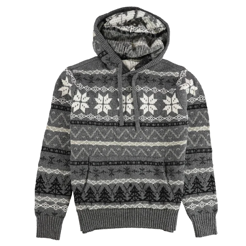 Men's Sweaters with SequinsAmerican Eagle Mens Snowflake Hooded Sweater, Grey, Medium