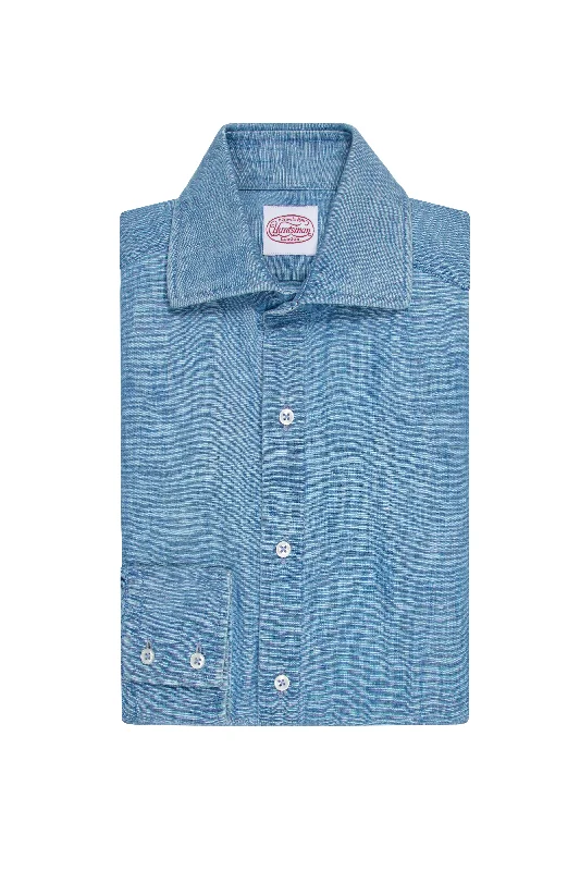 Men's Polo Shirts for Sports and Casual WearLight Blue Linen Single Cuff Shirt