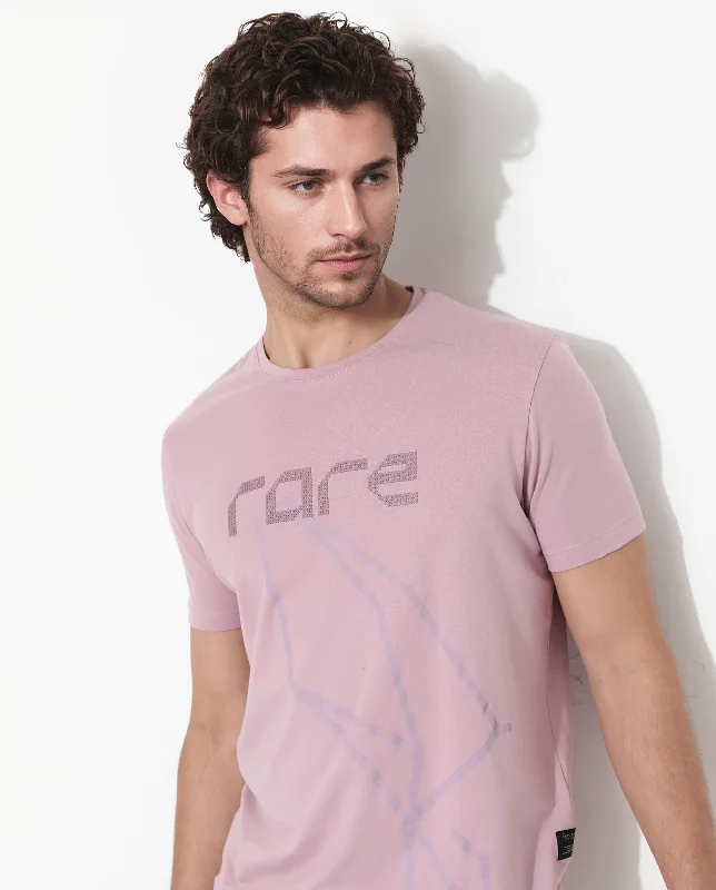 Men's Shirts with Bow TiesRare Rabbit Articale Mens Bolt Dusky Pink Cotton Lycra Fabric Short Sleeve Crew Neck Regular Fit Graphic Print T-Shirt