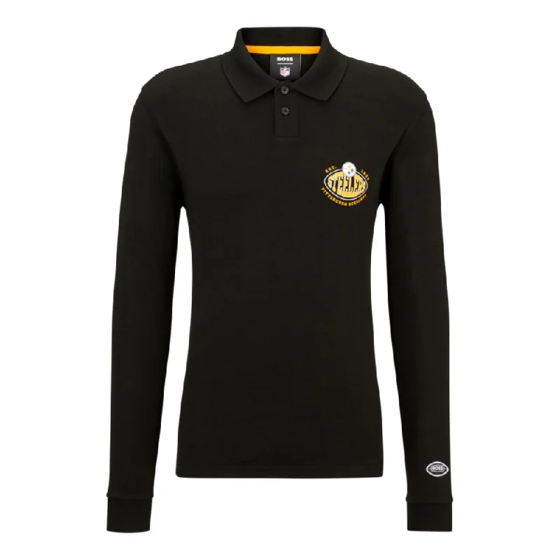 Men's Shirts with Raw-Edge HemlinesBOSS x NFL long-sleeved polo shirt with collaborative branding