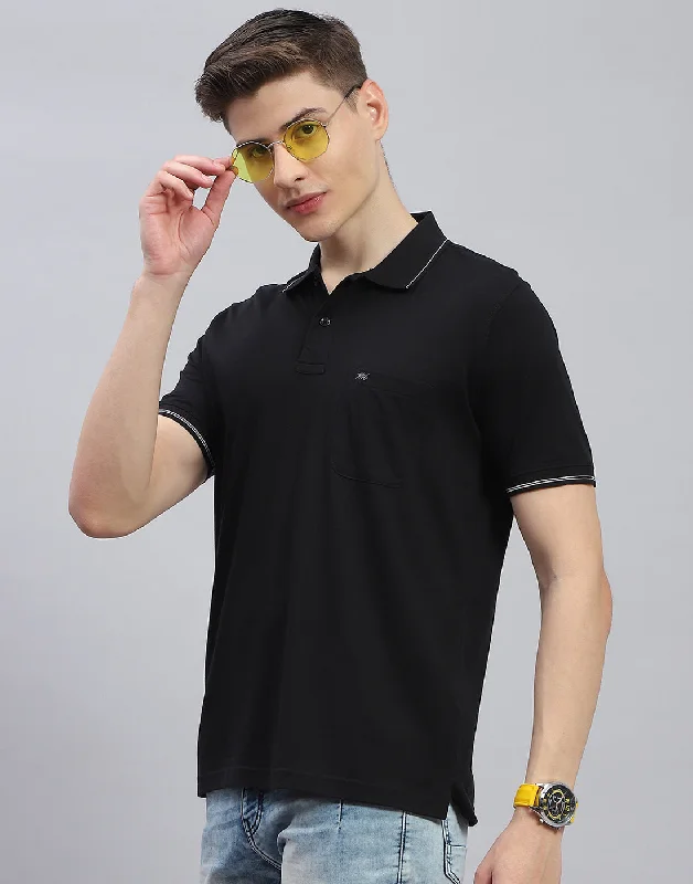 Men's Shirts with Contrast StitchingMen Black Solid Polo Collar Half Sleeve T-Shirt Men's Shirts with Contrast StitchingMen Black Solid Polo Collar Half Sleeve T-Shirt