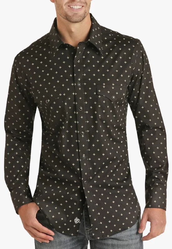 Men's Patterned Casual Shirts for Relaxed StylingRock & Roll Mens Printed Poplin Long Sleeve Shirt Men's Patterned Casual Shirts for Relaxed StylingRock & Roll Mens Printed Poplin Long Sleeve Shirt