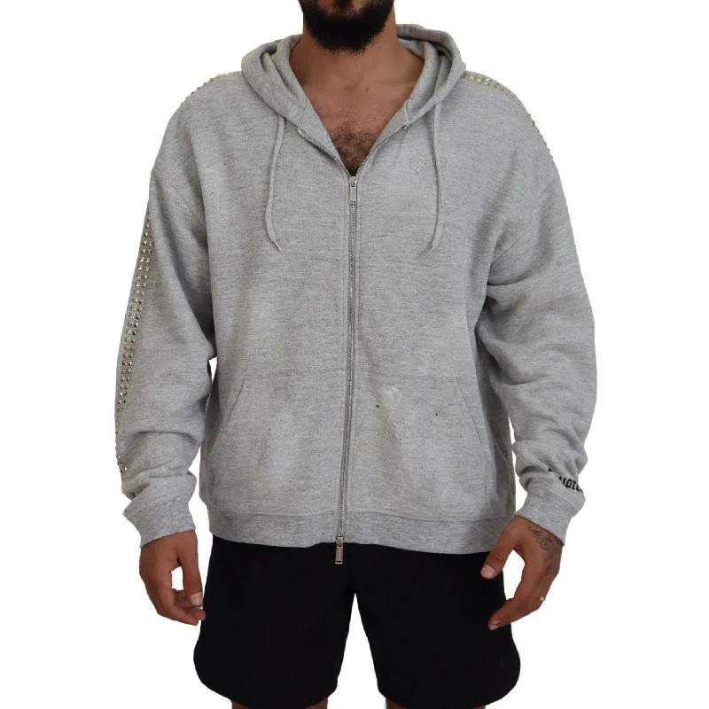 Striped Men's SweatersDsquared² Gray Hooded Printed Crystal Embellishment Men's Sweater (Pre-Owned) Striped Men's SweatersDsquared² Gray Hooded Printed Crystal Embellishment Men's Sweater (Pre-Owned)