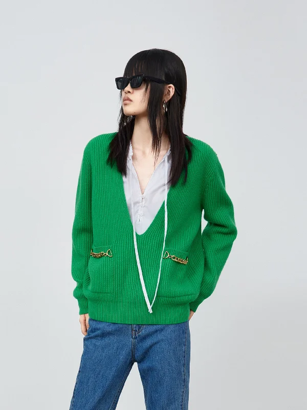 Men's Sweaters with Built-In ScarvesDeep V-neck Sweater