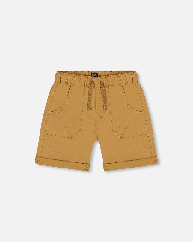 Men's Comfortable Elastic Waistband ShortsStretch Twill Short Tan