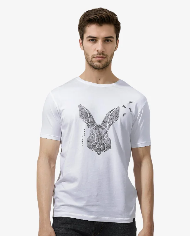 Men's Shirts with Mock NecksRare Rabbit Men's Arbor White Cotton Lycra Fabric Half Sleeves Graphic Logo Print T-Shirt Men's Shirts with Mock NecksRare Rabbit Men's Arbor White Cotton Lycra Fabric Half Sleeves Graphic Logo Print T-Shirt