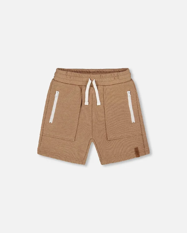 All-Around Men's Versatile Casual ShortsFrench Terry Zip Pocket Shorts Beige
