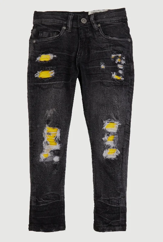 Jeans for Men with a Curvy BodyLittle Boys Whiskered Patch and Repair Moto Jeans