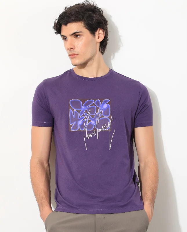 Men's Shirts with Embellished HemlinesRare Rabbit Men's Fulton Purple Crew Neck Abstract Graphic Print With Branding Half Sleeves Regular Fit T-Shirt Men's Shirts with Embellished HemlinesRare Rabbit Men's Fulton Purple Crew Neck Abstract Graphic Print With Branding Half Sleeves Regular Fit T-Shirt