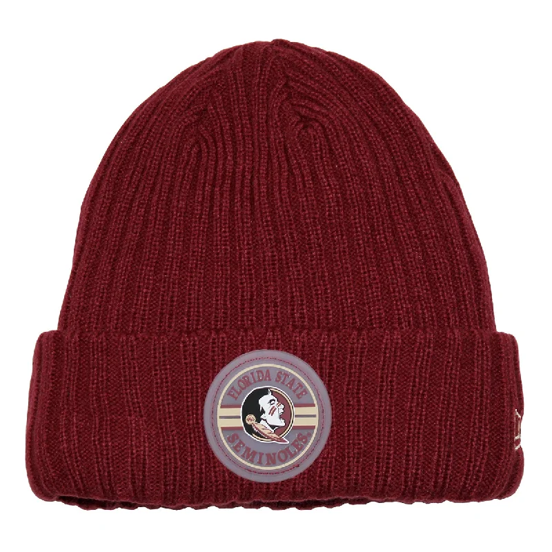 Lightweight Bucket HatsNew Era Florida State Seminoles/Seminole Logo Silicone Patch Fleece Lined Cuff Knit Cap - Garnet